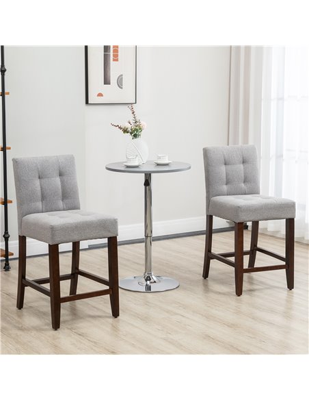 HOMCOM Set of 2 Fabric Bar Stools, Modern Kitchen Chairs with Tufted Back, Thick Padding, Wood Legs, Grey 835-761V70GY - pic 61933 | FastDaddyshop