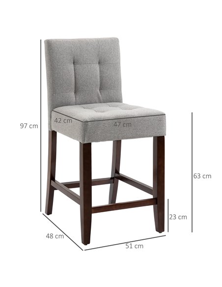 HOMCOM Set of 2 Fabric Bar Stools, Modern Kitchen Chairs with Tufted Back, Thick Padding, Wood Legs, Grey 835-761V70GY - pic 61934 | FastDaddyshop