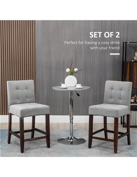 HOMCOM Set of 2 Fabric Bar Stools, Modern Kitchen Chairs with Tufted Back, Thick Padding, Wood Legs, Grey 835-761V70GY - pic 61935 | FastDaddyshop