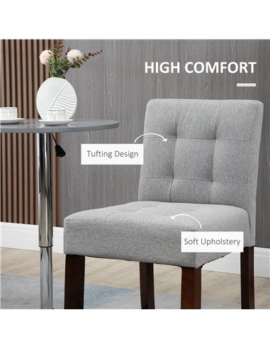 HOMCOM Set of 2 Fabric Bar Stools, Modern Kitchen Chairs with Tufted Back, Thick Padding, Wood Legs, Grey 835-761V70GY
