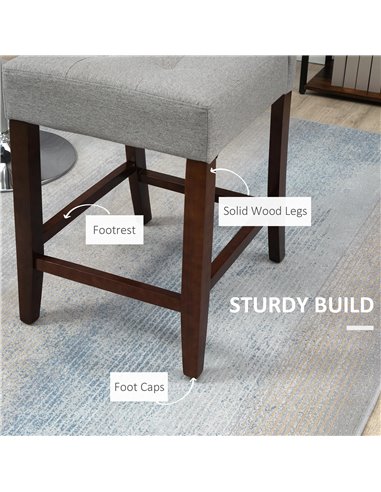 HOMCOM Set of 2 Fabric Bar Stools, Modern Kitchen Chairs with Tufted Back, Thick Padding, Wood Legs, Grey 835-761V70GY