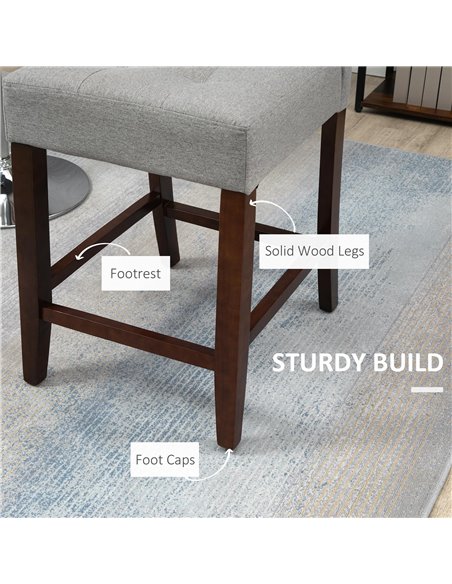 HOMCOM Set of 2 Fabric Bar Stools, Modern Kitchen Chairs with Tufted Back, Thick Padding, Wood Legs, Grey 835-761V70GY - pic 61937 | FastDaddyshop