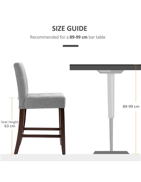 HOMCOM Set of 2 Fabric Bar Stools, Modern Kitchen Chairs with Tufted Back, Thick Padding, Wood Legs, Grey 835-761V70GY - pic 61938 | FastDaddyshop