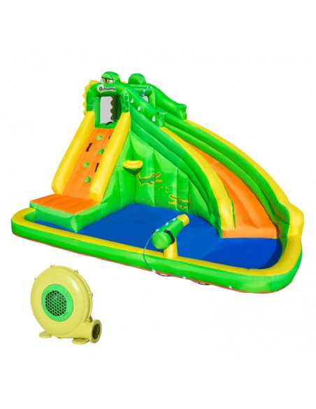 Outsunny 3+ Kids Bouncy Castle 5 in 1 Crocodile Style Slide Basket Water Pool Climbing Wall - pic 6194 | FastDaddyshop