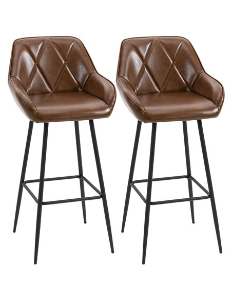 HOMCOM Retro Bar Stools Set of 2, Breakfast Bar Chairs, Brown 835-777V70BN - pic 61941 | FastDaddyshop