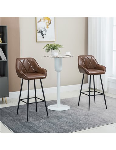 HOMCOM Retro Bar Stools Set of 2, Breakfast Bar Chairs with Footrest, Kitchen Stools with Backs and Steel Legs, for Dining Area 