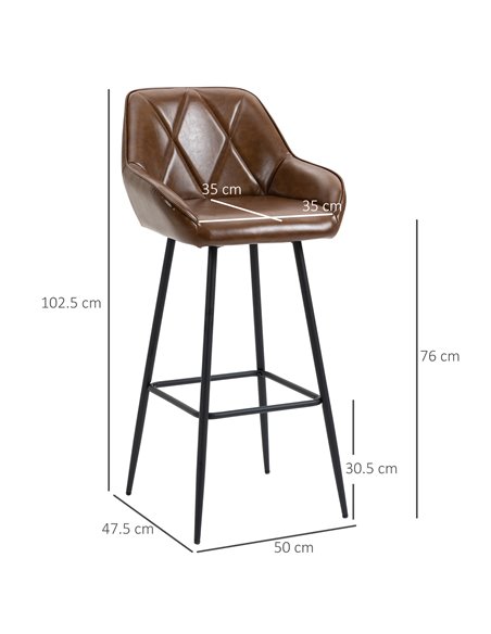 HOMCOM Retro Bar Stools Set of 2, Breakfast Bar Chairs with Footrest, Kitchen Stools with Backs and Steel Legs, for Dining Area  - pic 61943 | FastDaddyshop