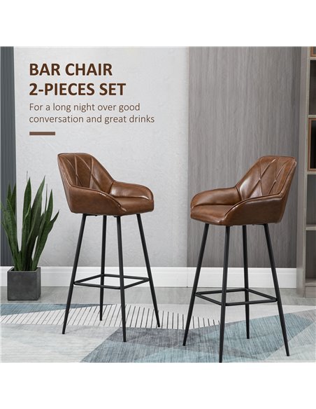 HOMCOM Retro Bar Stools Set of 2, Breakfast Bar Chairs with Footrest, Kitchen Stools with Backs and Steel Legs, for Dining Area  - pic 61944 | FastDaddyshop