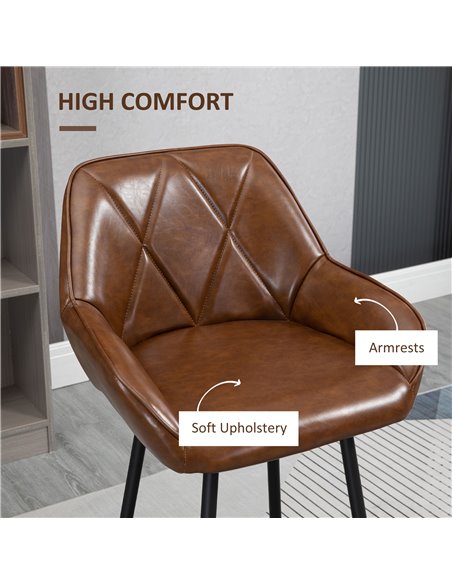 HOMCOM Retro Bar Stools Set of 2, Breakfast Bar Chairs with Footrest, Kitchen Stools with Backs and Steel Legs, for Dining Area  - pic 61945 | FastDaddyshop