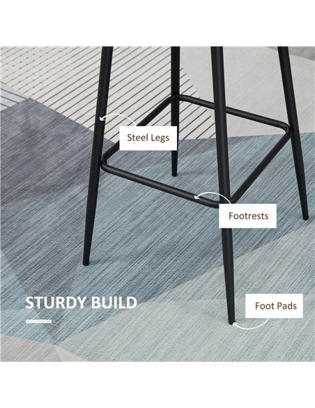 HOMCOM Retro Bar Stools Set of 2, Breakfast Bar Chairs with Footrest, Kitchen Stools with Backs and Steel Legs, for Dining Area  - pic 61946 | FastDaddyshop