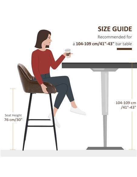 HOMCOM Retro Bar Stools Set of 2, Breakfast Bar Chairs with Footrest, Kitchen Stools with Backs and Steel Legs, for Dining Area  - pic 61947 | FastDaddyshop