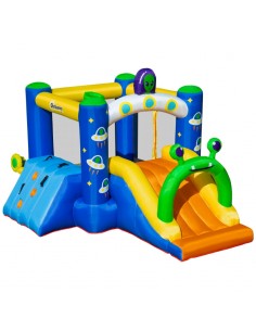Outsunny 3+ Kids Bounce Castle 4 in 1 Alien-Style Inflatable Slide Trampoline Climbing Wall Basket