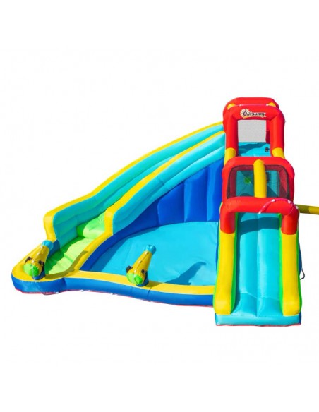 Outsunny 3+ Kids Bounce Castle 5 in 1 Trampoline Slide Water Pool Water Gun Climbing Wall - pic 6196 | FastDaddyshop