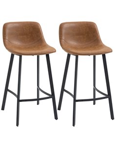 HOMCOM Bar Stools Set of 2, Industrial Kitchen Stool, Upholstered Bar Chairs with Back, Steel Legs, Brown 835-778V70BN