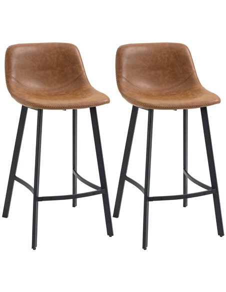 HOMCOM Bar Stools Set of 2, Industrial Kitchen Stool, Upholstered Bar Chairs with Back, Steel Legs, Brown 835-778V70BN - pic 61968 | FastDaddyshop