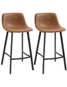 HOMCOM Bar Stools Set of 2, Industrial Kitchen Stool, Upholstered Bar Chairs with Back, Steel Legs, Brown 835-778V70BN