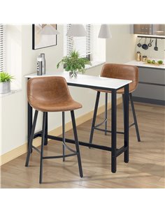 HOMCOM Bar Stools Set of 2, Industrial Kitchen Stool, Upholstered Bar Chairs with Back, Steel Legs, Brown 835-778V70BN 2
