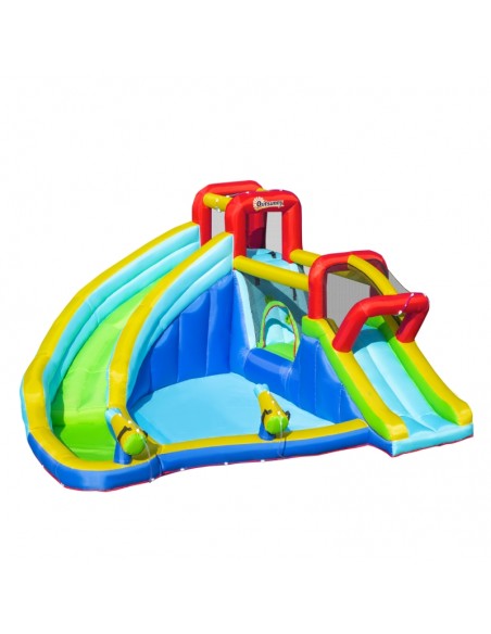 Outsunny 3+ Kids Bounce Castle 5 in 1 Trampoline Slide Water Pool Water Gun Climbing Wall - pic 6197 | FastDaddyshop