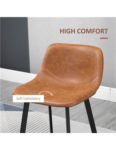 HOMCOM Bar Stools Set of 2, Industrial Kitchen Stool, Upholstered Bar Chairs with Back, Steel Legs, Brown 835-778V70BN - pic 61972 | FastDaddyshop
