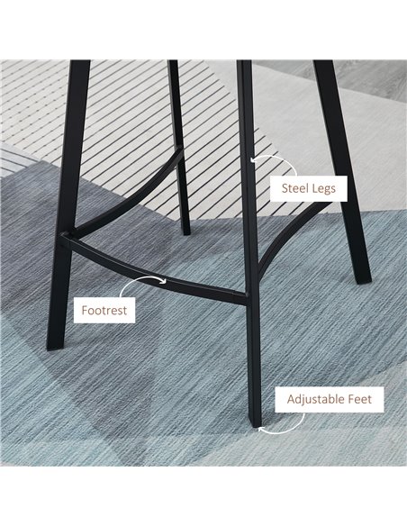 HOMCOM Bar Stools Set of 2, Industrial Kitchen Stool, Upholstered Bar Chairs with Back, Steel Legs, Brown 835-778V70BN - pic 61973 | FastDaddyshop