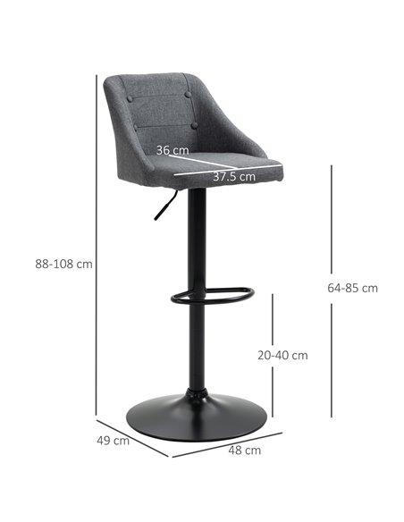 HOMCOM Modern Adjustable Bar Stools Set of 2, Swivel Fabric Barstools with Footrest, Armrests and Back, for Kitchen Counter and  - pic 61979 | FastDaddyshop