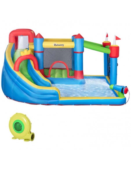 Outsunny 3+ Kids Bounce Castle 5 in 1 Large Castle Style Slide Trampoline Pool Water Gun Climbing Wall - pic 6198 | FastDaddyshop