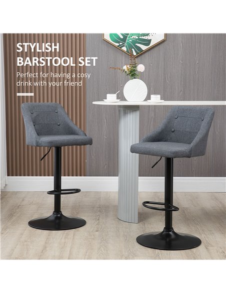HOMCOM Modern Adjustable Bar Stools Set of 2, Swivel Fabric Barstools with Footrest, Armrests and Back, for Kitchen Counter and  - pic 61980 | FastDaddyshop