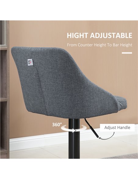 HOMCOM Modern Adjustable Bar Stools Set of 2, Swivel Fabric Barstools with Footrest, Armrests and Back, for Kitchen Counter and  - pic 61981 | FastDaddyshop