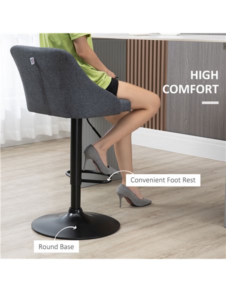 HOMCOM Modern Adjustable Bar Stools Set of 2, Swivel Fabric Barstools with Footrest, Armrests and Back, for Kitchen Counter and  - pic 61983 | FastDaddyshop