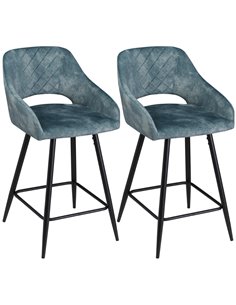 HOMCOM Set of 2 Velvet-Touch Fabric Counter Height Bar Chairs, Blue 835-756V70BU