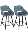 HOMCOM Set of 2 Velvet-Touch Fabric Counter Height Bar Chairs, Blue 835-756V70BU
