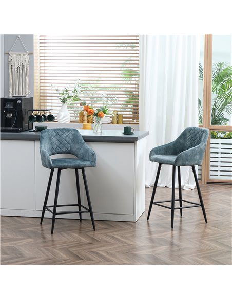 HOMCOM Bar Stools Set of 2, Velvet-Touch Fabric Counter Height Bar Chairs, Kitchen Stools with Steel Legs for Dining Area Blue 8 - pic 61987 | FastDaddyshop