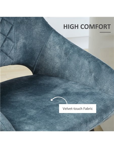 HOMCOM Bar Stools Set of 2, Velvet-Touch Fabric Counter Height Bar Chairs, Kitchen Stools with Steel Legs for Dining Area Blue 8 - pic 61990 | FastDaddyshop
