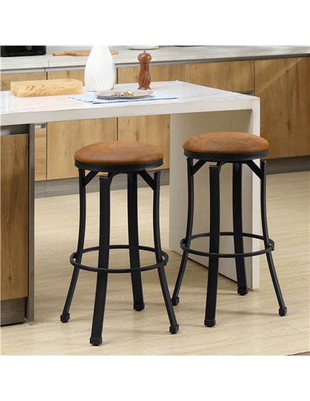HOMCOM Set of 2 Bar Chairs, Microfiber Cloth, Breakfast Stools with Footrest, Vintage, Powder-coated Steel Legs, Brown 835-554V7 - pic 61996 | FastDaddyshop