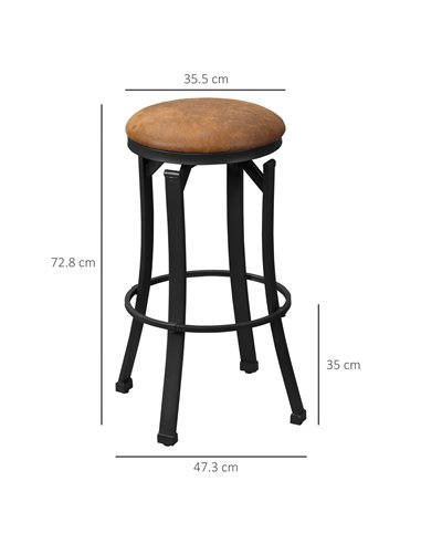 HOMCOM Set of 2 Bar Chairs, Microfiber Cloth, Breakfast Stools with Footrest, Vintage, Powder-coated Steel Legs, Brown 835-554V7