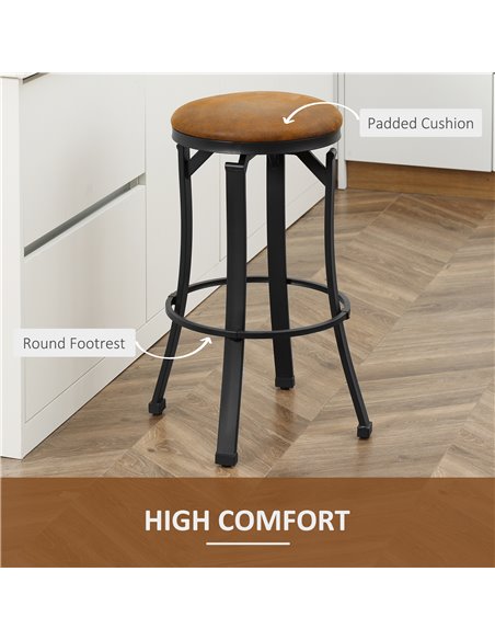 HOMCOM Set of 2 Bar Chairs, Microfiber Cloth, Breakfast Stools with Footrest, Vintage, Powder-coated Steel Legs, Brown 835-554V7 - pic 61999 | FastDaddyshop