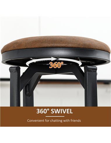 HOMCOM Set of 2 Bar Chairs, Microfiber Cloth, Breakfast Stools with Footrest, Vintage, Powder-coated Steel Legs, Brown 835-554V7