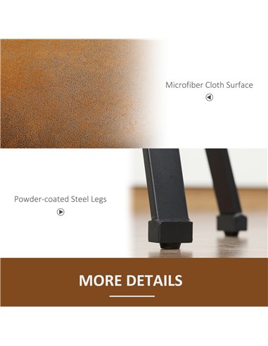 HOMCOM Set of 2 Bar Chairs, Microfiber Cloth, Breakfast Stools with Footrest, Vintage, Powder-coated Steel Legs, Brown 835-554V7