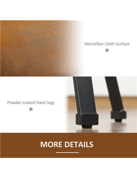 HOMCOM Set of 2 Bar Chairs, Microfiber Cloth, Breakfast Stools with Footrest, Vintage, Powder-coated Steel Legs, Brown 835-554V7 - pic 62001 | FastDaddyshop