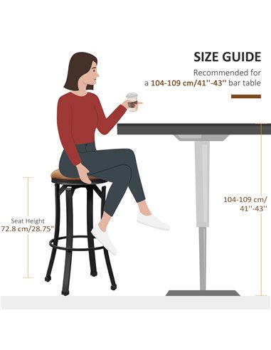 HOMCOM Set of 2 Bar Chairs, Microfiber Cloth, Breakfast Stools with Footrest, Vintage, Powder-coated Steel Legs, Brown 835-554V7