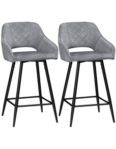 HOMCOM Set of 2 Bar stools With Backs, Grey 835-756V70GY