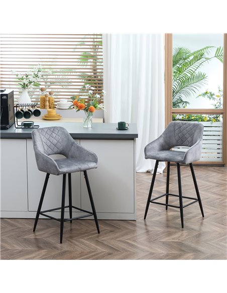 HOMCOM Set of 2 Bar stools With Backs, Velvet-Touch Fabric Counter Height Bar Chairs, Kitchen Stools with Steel Legs for Dining  - pic 62005 | FastDaddyshop