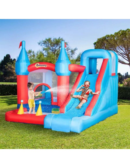 Outsunny 3+ Kids Bounce Castle 5 in 1 Large Trampoline Slide Water Pool Climbing Wall - pic 6201 | FastDaddyshop
