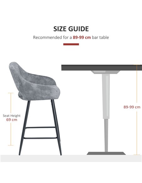 HOMCOM Set of 2 Bar stools With Backs, Velvet-Touch Fabric Counter Height Bar Chairs, Kitchen Stools with Steel Legs for Dining  - pic 62010 | FastDaddyshop