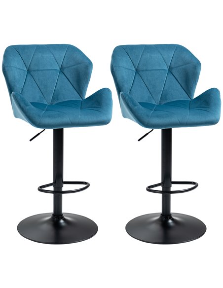 HOMCOM Bar Stools Set Of 2 Luxurious Velvet-Touch Barstools, Blue 835-355V71BU - pic 62022 | FastDaddyshop