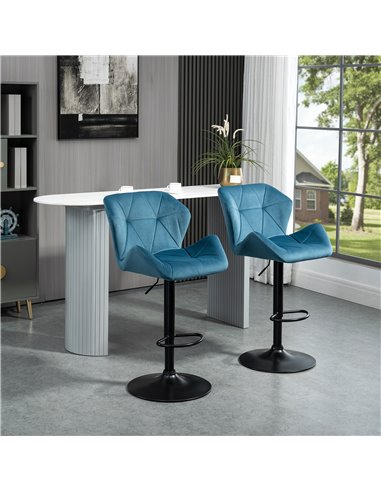 HOMCOM Bar Stools Set Of 2 Luxurious Velvet-Touch Barstools w/ Metal Frame Footrest Round Base Triangle Indenting Moulded Seat A