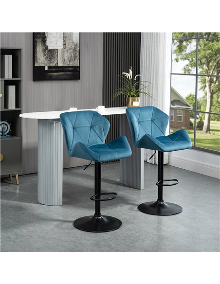 HOMCOM Bar Stools Set Of 2 Luxurious Velvet-Touch Barstools w/ Metal Frame Footrest Round Base Triangle Indenting Moulded Seat A - pic 62023 | FastDaddyshop