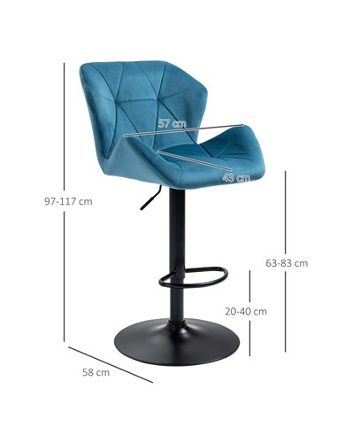 HOMCOM Bar Stools Set Of 2 Luxurious Velvet-Touch Barstools w/ Metal Frame Footrest Round Base Triangle Indenting Moulded Seat A