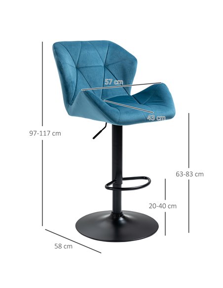 HOMCOM Bar Stools Set Of 2 Luxurious Velvet-Touch Barstools w/ Metal Frame Footrest Round Base Triangle Indenting Moulded Seat A - pic 62024 | FastDaddyshop