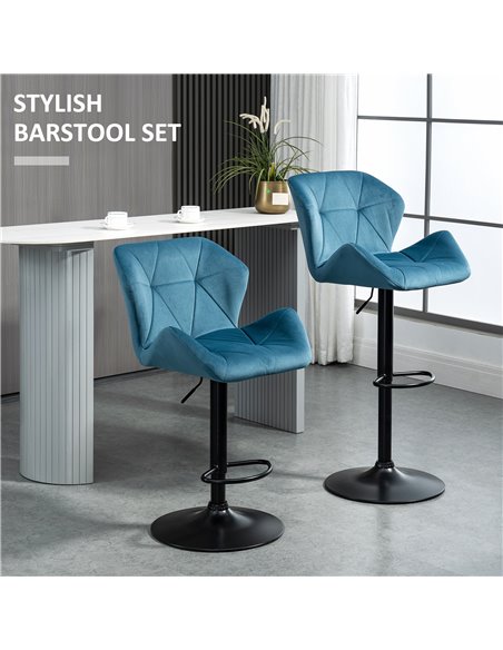 HOMCOM Bar Stools Set Of 2 Luxurious Velvet-Touch Barstools w/ Metal Frame Footrest Round Base Triangle Indenting Moulded Seat A - pic 62025 | FastDaddyshop